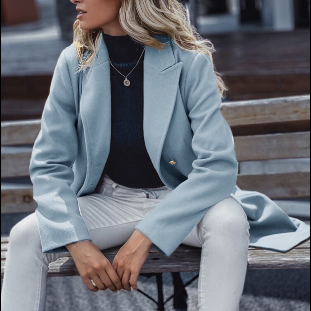 Elegant Classic Button Double Breast Pea Coat Jacket Outwear - Picture 6 of 17